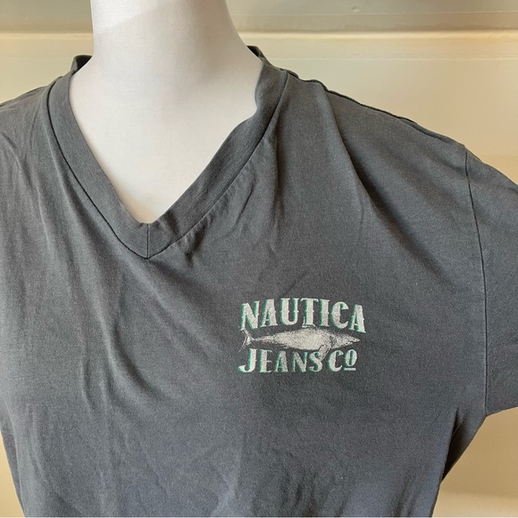 Men’s Nautica Jeans Fish Gray V Neck T Shirt size Medium - Picture 2 of 6